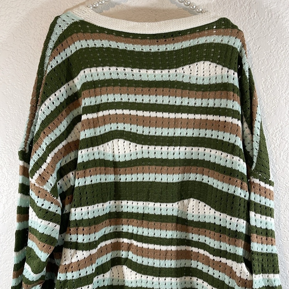 BLOOMCHIC Striped Contrast Button Up Hollow Out Cardigan Size 5X NEW - Picture 8 of 16